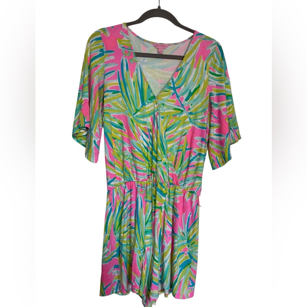 Lilly Pulitzer Madilyn Romper Tiki Pink Royal Lime